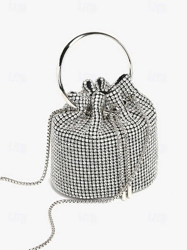 with Silver Sparkling Bucket Women's Metal Rhinestone Bag