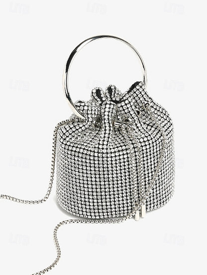 with Silver Sparkling Bucket Women's Metal Rhinestone Bag