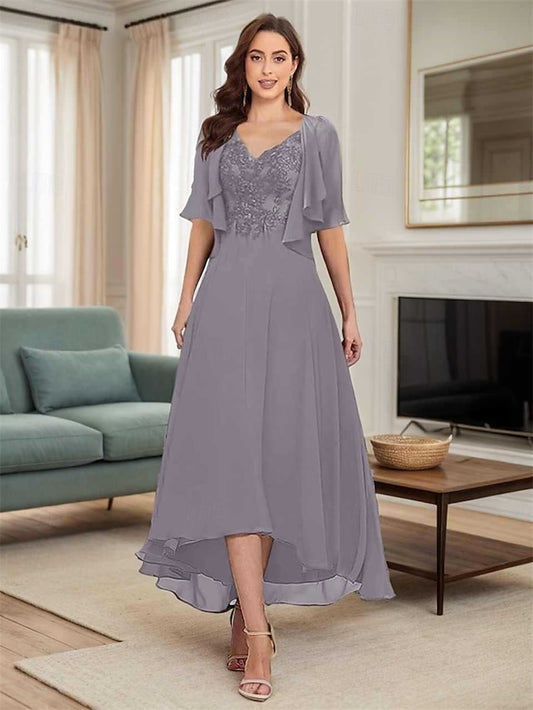 Elegant Mother Neck A-Line the Bride of V Simple Dress
