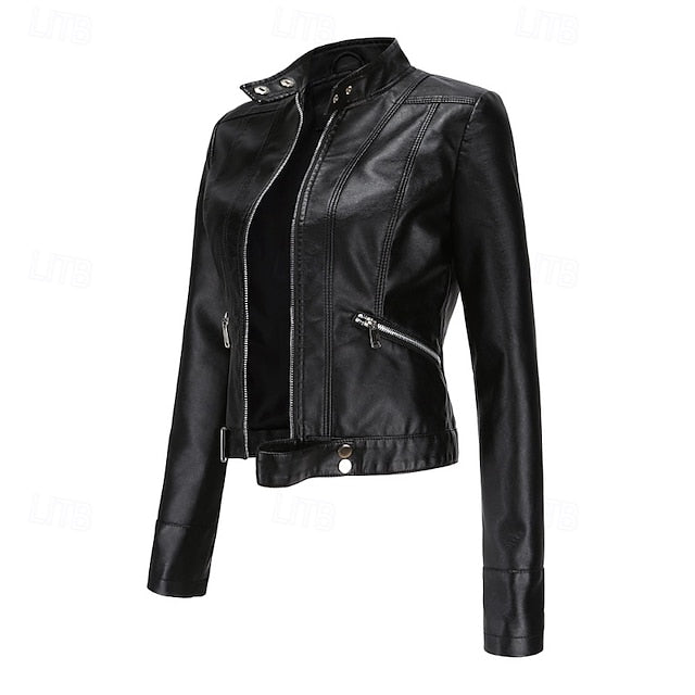 Zipper Women's Pocket Faux Comfortable Leather Jacket