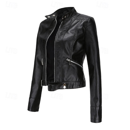 Zipper Women's Pocket Faux Comfortable Leather Jacket