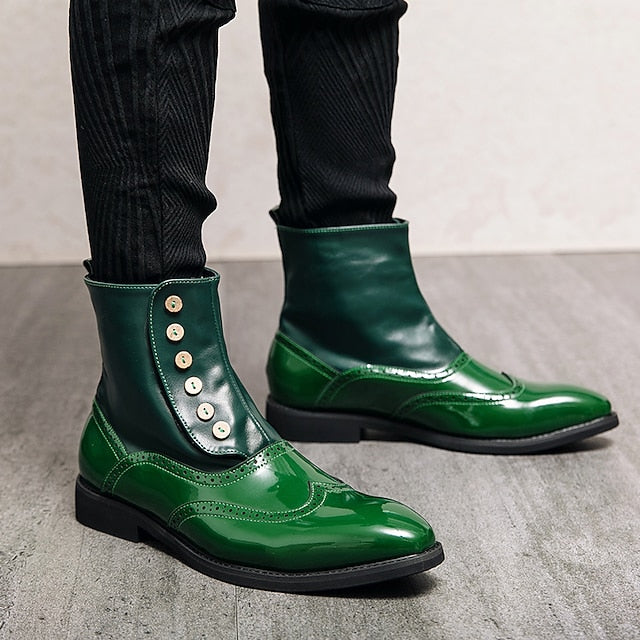 Leather - Wingtip Vintage Boots Button Stylish Men's Green