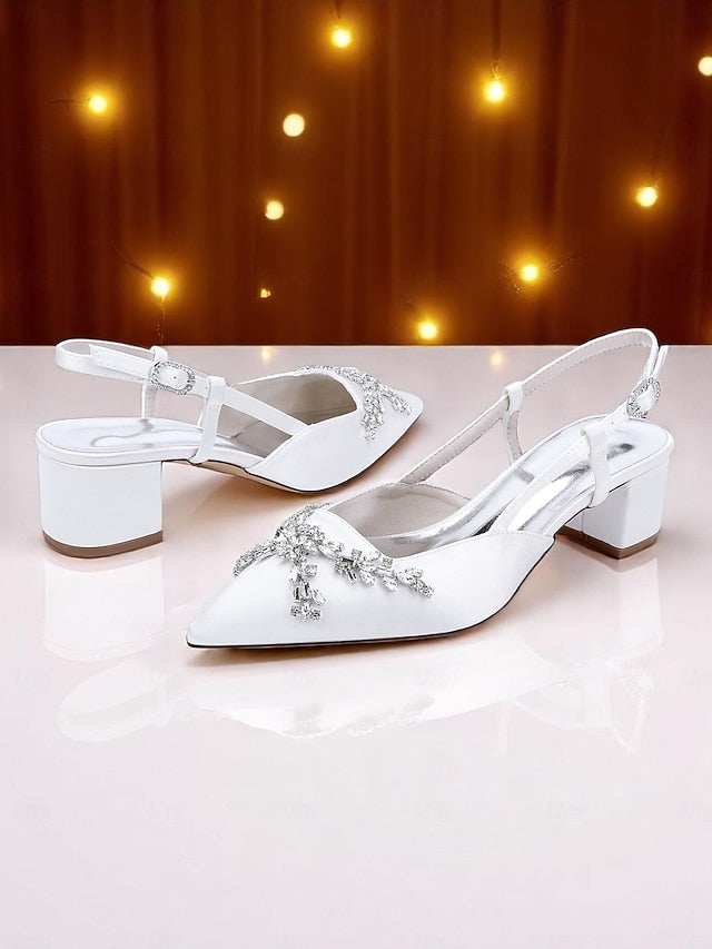 Satin Slingback Black Heels Women's