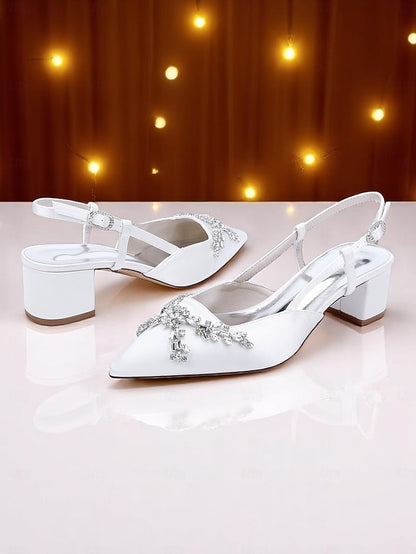 Satin Slingback Black Heels Women's