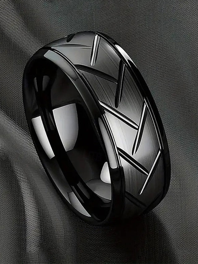 Steel Men's Pattern Stainless Geometric Modern Rings –