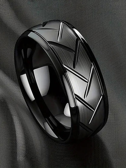 Steel Men's Pattern Stainless Geometric Modern Rings –