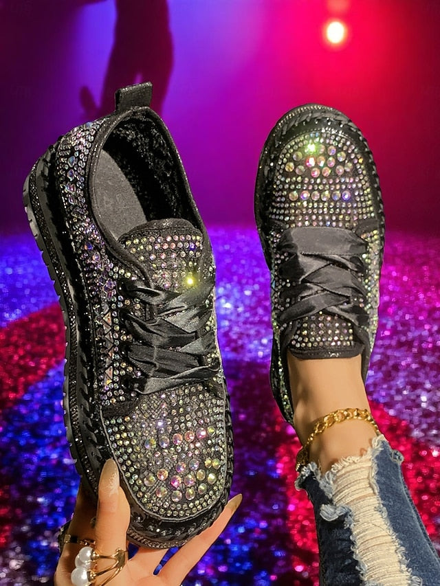 Sparkling with Rhinestone Women's Sneakers Silver Accents
