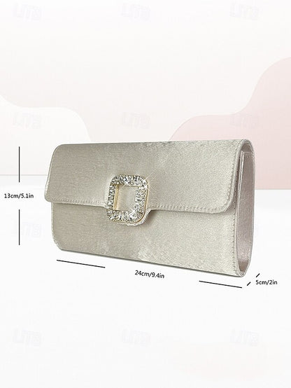 Rhinestone Women's with Elegant White - Clutch Satin Buckle