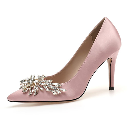 High Women's – Heels Rhinestone Satin Elegant Pink