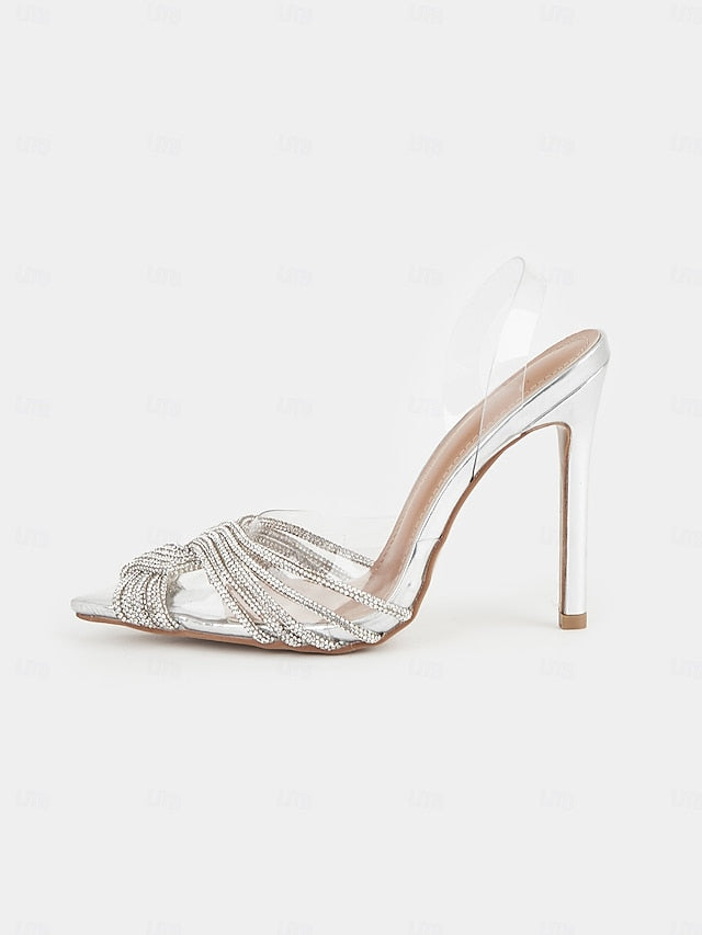 – with Sandals Stiletto Rhinestone Silver Transparent Straps
