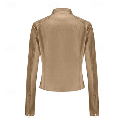 Zipper Jacket Pocket Faux Leather Women's Comfortable