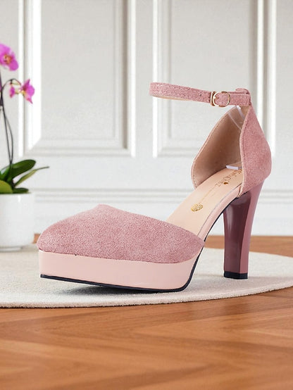 Heel Suede Women's Strap Ankle High Platform Burgundy 1950s