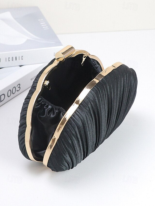 Purse Pleated Shell Evening Satin Clutch Women's
