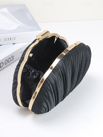 Purse Pleated Shell Evening Satin Clutch Women's