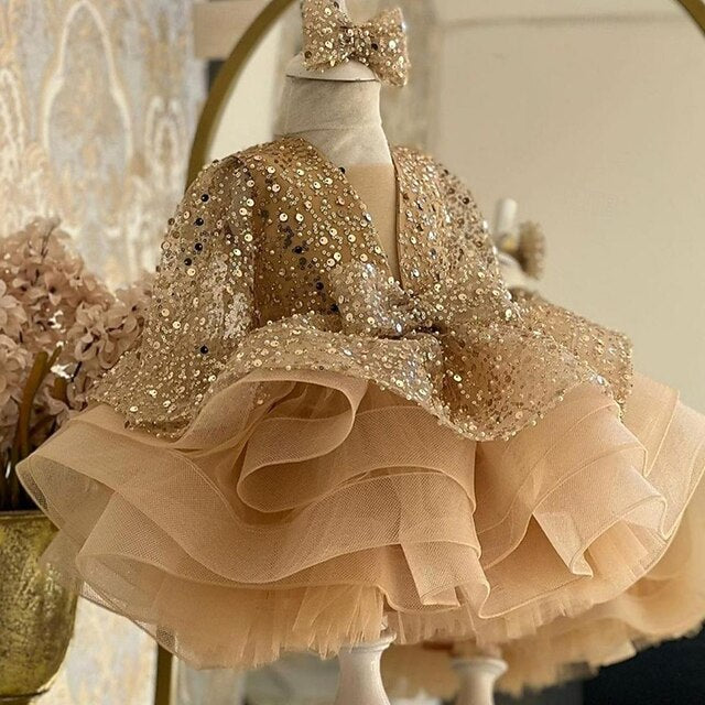 Color Solid Dress Girls' Party Length 3/4 Sleeve Kids