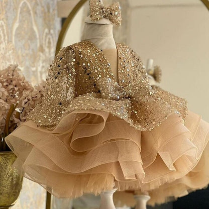 Color Solid Dress Girls' Party Length 3/4 Sleeve Kids