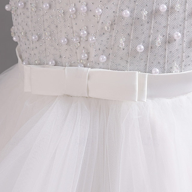 Solid Dress Color Sleeve Kids Party Short Wedding Girls'