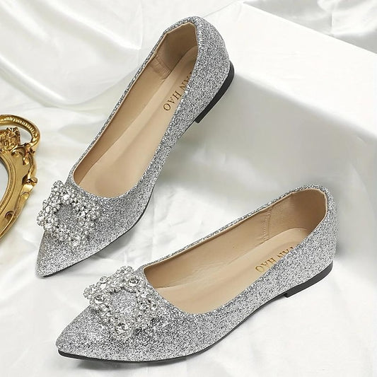 Rhinestone Glitter Silver Embellished with Flats Women's