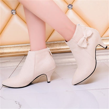 and Suede Boots Pink Pearl Charm Ankle with Women's Bow