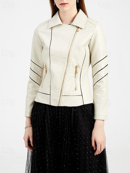 Zipper Leather Faux Women's Jacket Pocket Comfortable