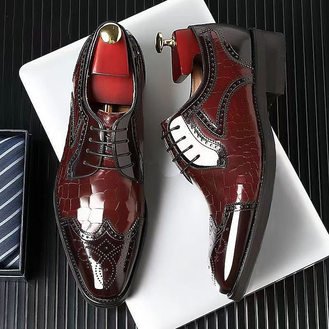 Burgundy Oxford Patent Shoes Brogue Men's with Leather