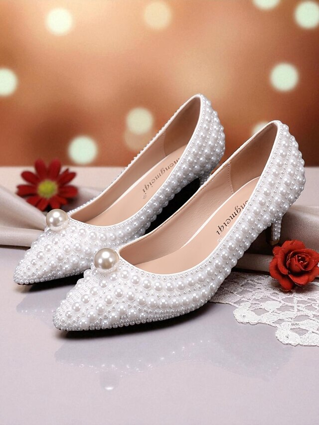 Women's Pumps Kitten and Heel Pearl-Embellished Matching