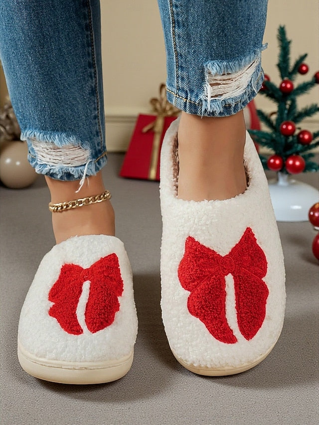 White Design Bowknot - Women's with Slippers Red and Soft