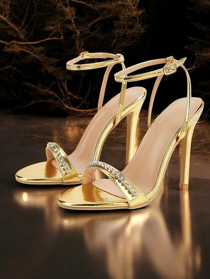 – Metallic Women's High Gold Strap Heels Ankle Dazzling