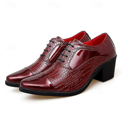 Patent Pattern Faux Black Oxford Leather Men's Crocodile