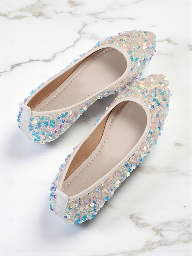 Pointed Sparkly Women's Toe Ballet Flats - Sequin Black