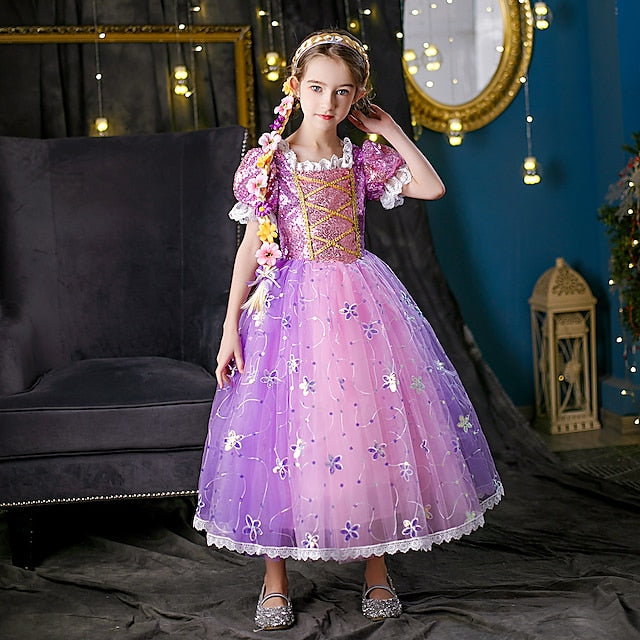 Flower Cosplay Princess Rapunzel Dress Girl Cloak