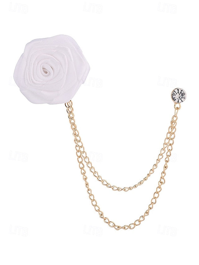 Lapel Rose – with Pin Chain Red Men's Elegant Gold