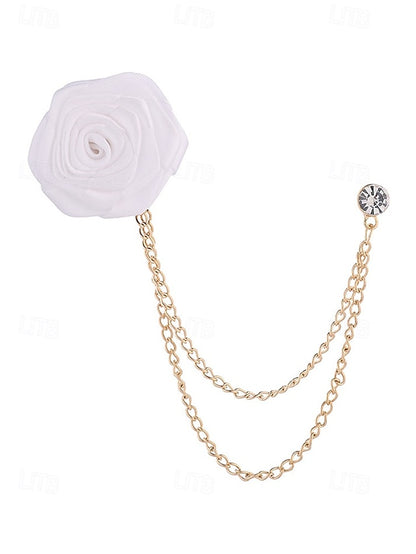 Lapel Rose – with Pin Chain Red Men's Elegant Gold