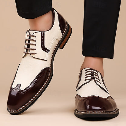 Burgundy Oxford Leather Faux Wingtip and Shoes White Men's