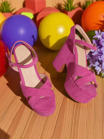 Pink Platform Sandals Ankle Strap Hot Suede with - Women's