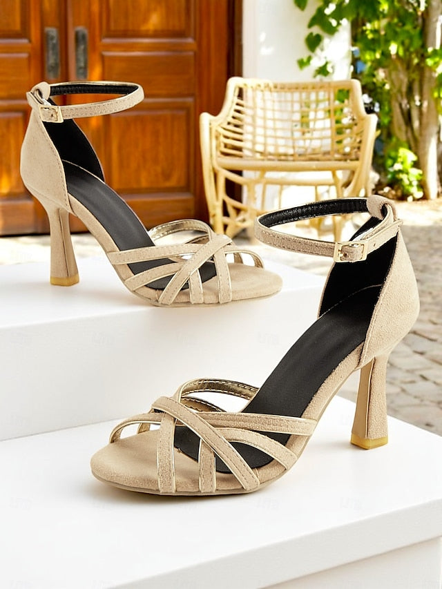 1950s – Strappy Women's Heels Nude Suede Ankle Elegant