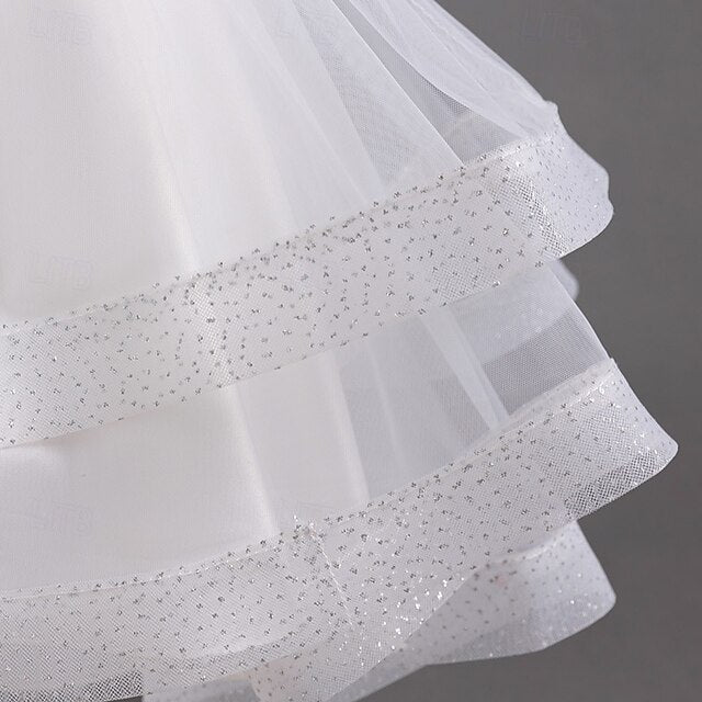 Sleeve Girls' Party Color Wedding Dress Kids Solid Short