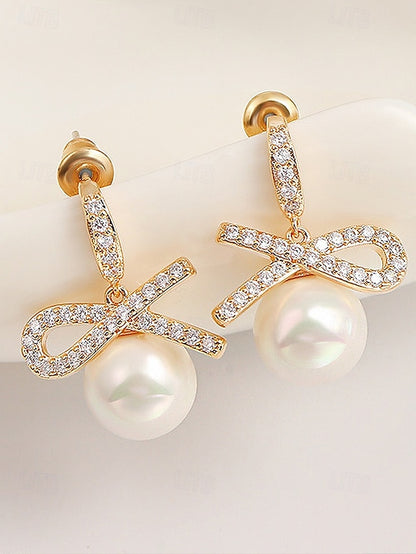 Bow Rhinestone Women's Pearl with and Earrings Christmas