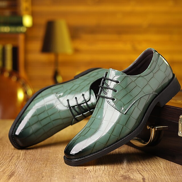 Men's Oxford Green Leather Shoes Print – Crocodile Faux