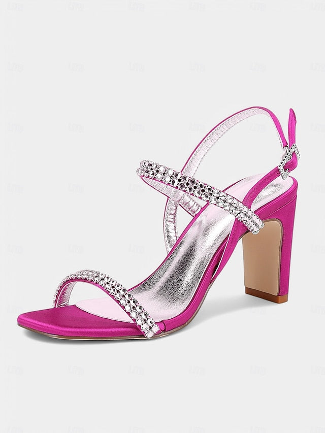 Bridal White Heel – Rhinestone Prom Block Sandals Women's