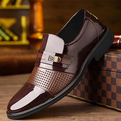 Men's Loafers with Faux Patent Brown Leather