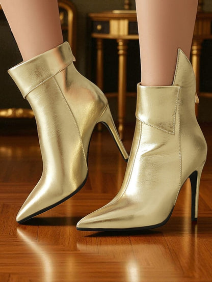 Toe Gold Stiletto Pointed Women's - Metallic Ankle Boots