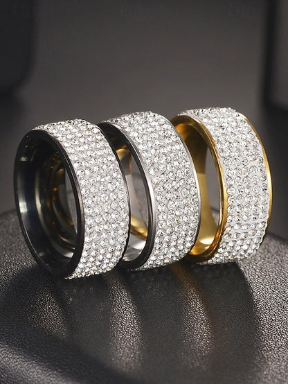 Rings Men's Pave with Wide Rhinestone Band Full