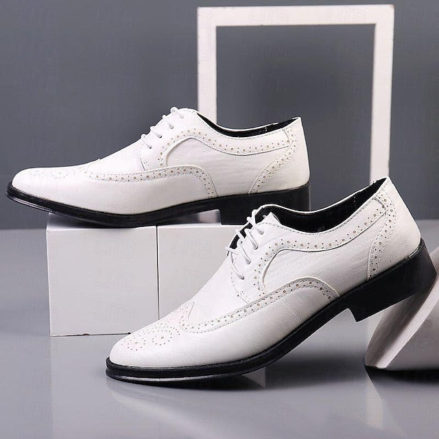 White Men's Brogue Formal - Shoes Classic Oxford