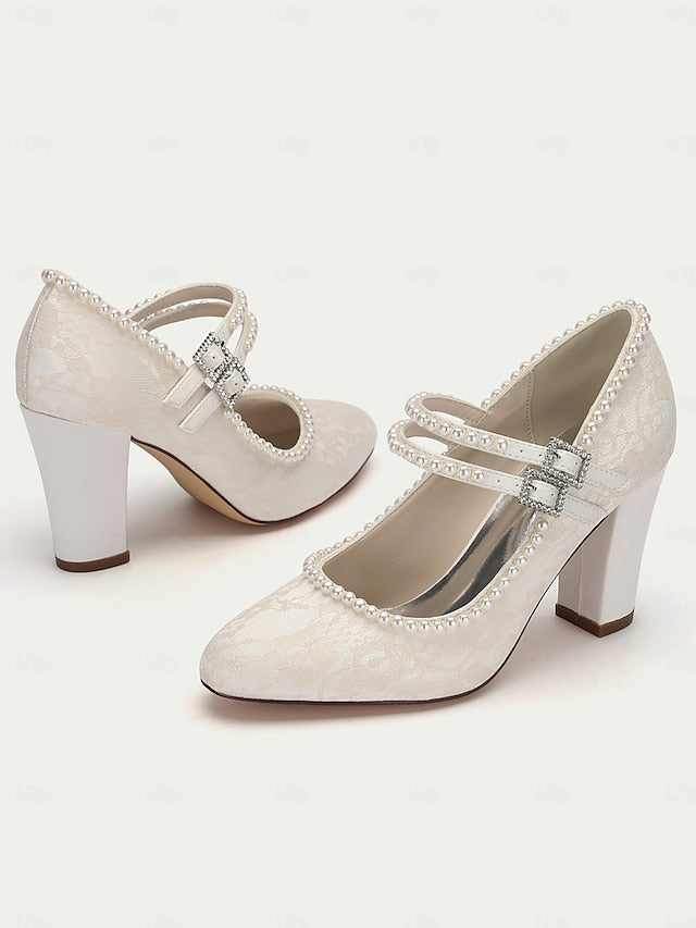 Mary Purple Women's Pearl - Lace Jane Embellished Heels