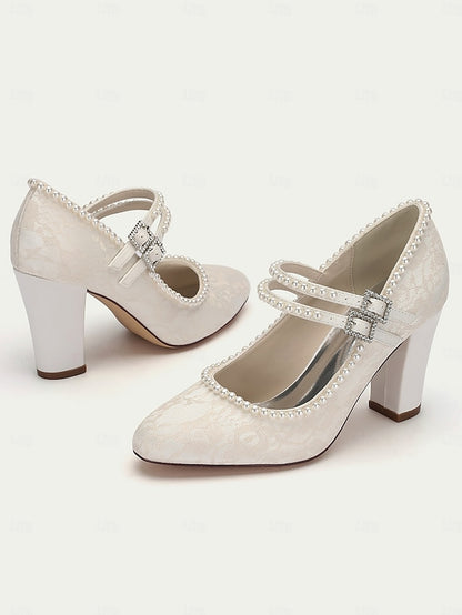Mary Purple Women's Pearl - Lace Jane Embellished Heels