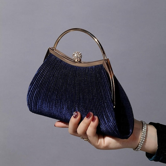 Pleated Velvet Elegant Navy Blue Clutch Women's Evening –