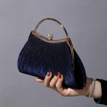 Pleated Velvet Elegant Navy Blue Clutch Women's Evening –