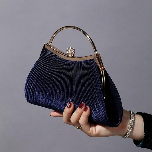 Pleated Velvet Elegant Navy Blue Clutch Women's Evening –