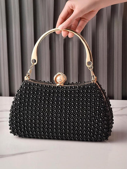 Pearl Evening Bag Handle Gold with Clutch Beaded Women's